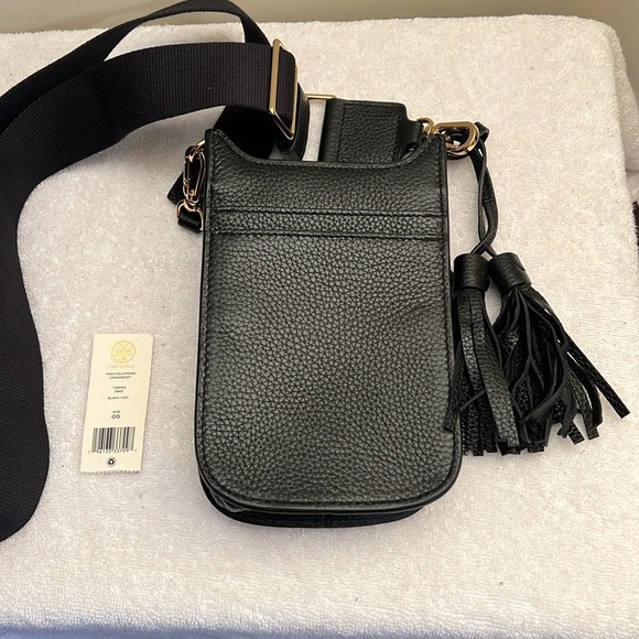 Tory Burch - Thea Black Pebble Leather Cell Phone Crossbody Bag - Picture 3 of 5
